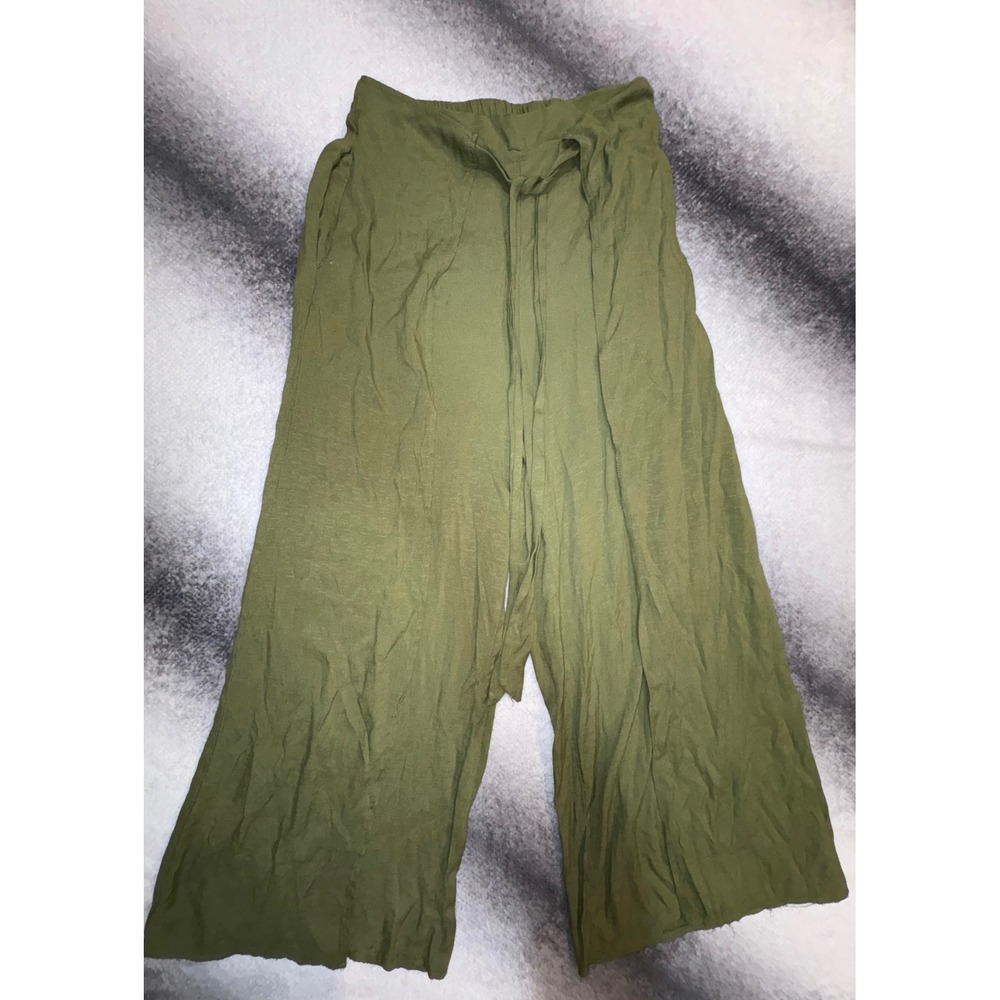 (A9) Shein Womens Olive‎ Green Wide Leg Wrap Front Tie Waist Pants Size M